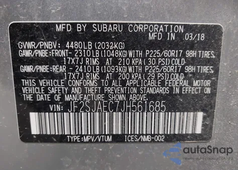 2018 Subaru Forester 2.5I Premium из США, поврежденный, VIN JF2SJAEC7JH561685